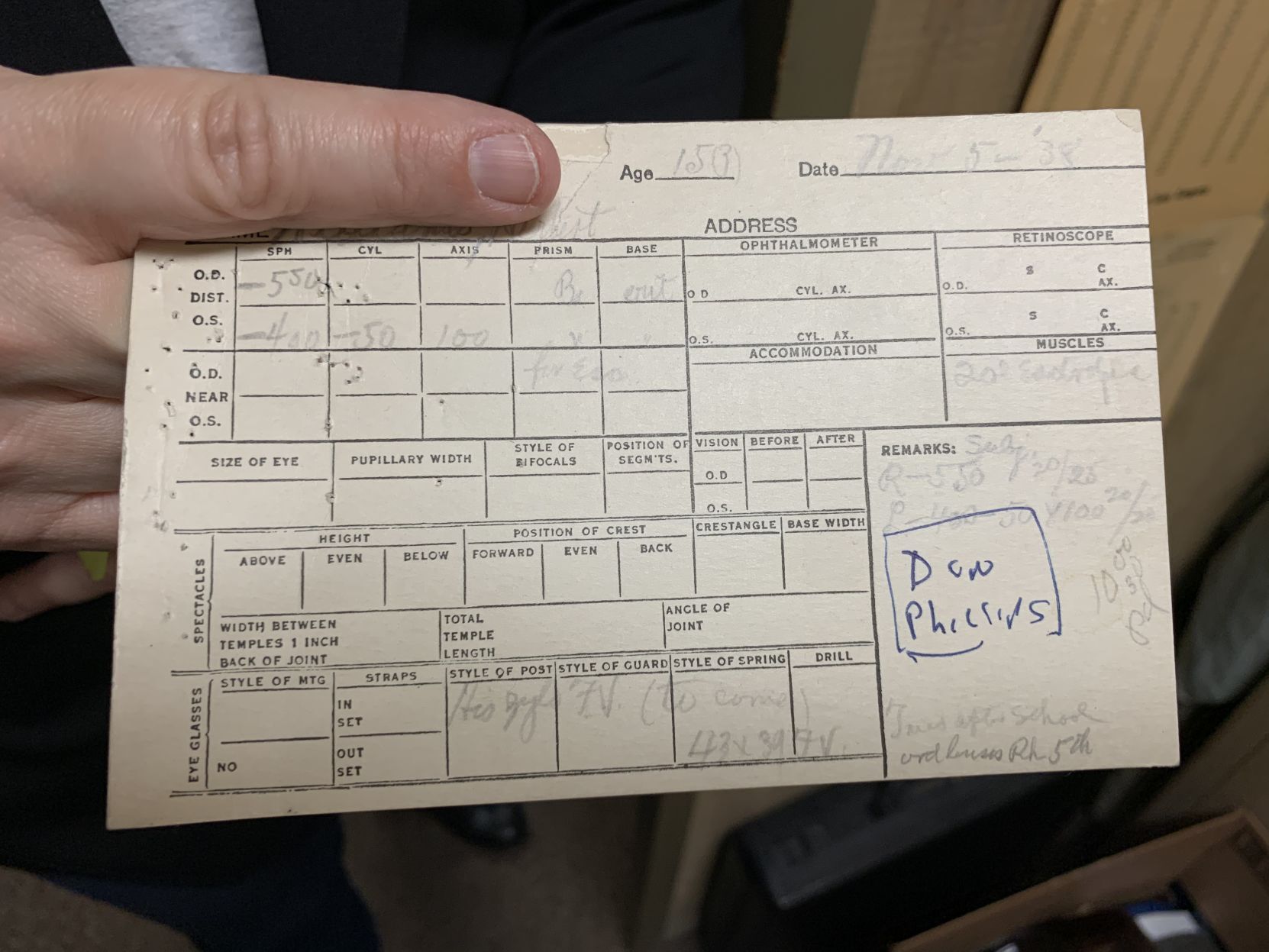 1938 patient card